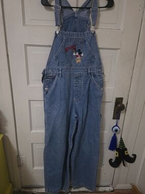 Disney Blue Denim Mickey Mouse Straight Leg Overalls
